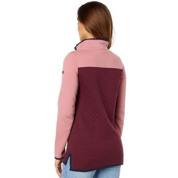 LL Bean Women's Medium Wine Colorblock Quilted Sweatshirt Mockneck Tunic J15-3 - Picture 2 of 9